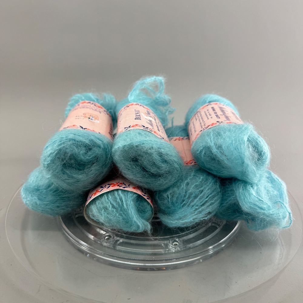 Bernat Mohairspun Yarn Turquoise Blue Mohair Wool Blend Vintage Lot of 8 Skeins